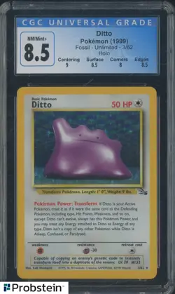 1999 Pokemon Fossil Unlimited #3 Ditto Holo CGC 8.5 NM-MT+ - Image 1