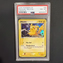 2005 POKEMON EX EMERALD #60 PIKACHU-REVERSE FOIL PSA 8 - Image 1