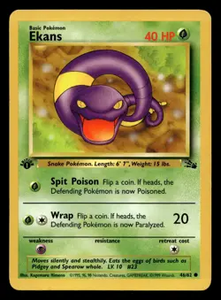 Ekans 46/62 Common Fossil 1st Edition WOTC Pokemon LP - Image 1
