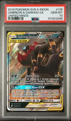 2019 Pokemon Umbreon & Darkrai GX 125/236 Sm-Unified Minds Holo Sun & Moon PSA10 - Image 1