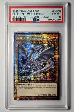 2025 YU-GI-OH! QUARTER CENTURY STAMPEDE Blue Eyes White Dragon RA04-EN108 PSA 10 - Image 1