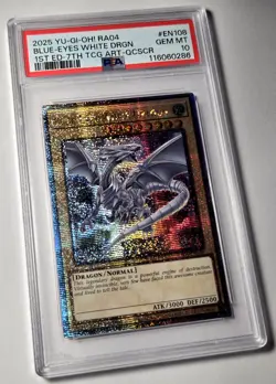 2025 YU-GI-OH! QUARTER CENTURY STAMPEDE Blue Eyes White Dragon RA04-EN108 PSA 10 - Image 2