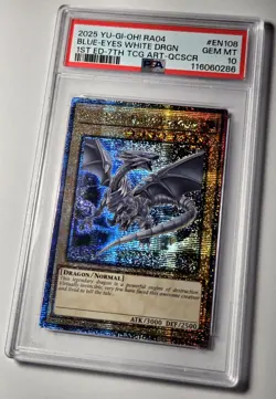2025 YU-GI-OH! QUARTER CENTURY STAMPEDE Blue Eyes White Dragon RA04-EN108 PSA 10 - Image 3