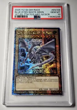 2025 YU-GI-OH! QUARTER CENTURY STAMPEDE Blue Eyes White Dragon RA04-EN108 PSA 10 - Image 4