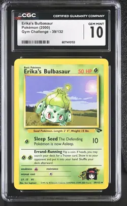 CGC 10 GEM MINT Erika's Bulbasaur 2000 Gym Challenge 39/132 Pokemon Card - Image 1