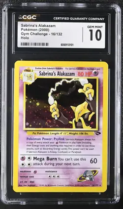 CGC 10 GEM MINT Sabrina's Alakazam Gym Challenge 16/132 Holo SWIRL Pokemon Card - Image 1