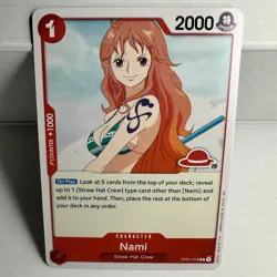 One Piece card, Nami OP01-016 R, (manga) red straw hat logo 20, Eiichiro Oda - Image 1