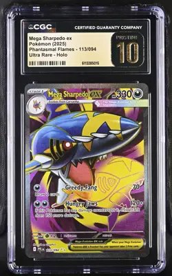 2025 Pokemon Phantasmal Flames #113/094 Mega Sharpedo Ex UR CGC 10 PRISTINE - Image 1