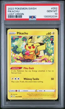 2022 POKEMON SWORD & SHIELD LOST ORIGIN #052 PIKACHU PSA 10 - Image 1