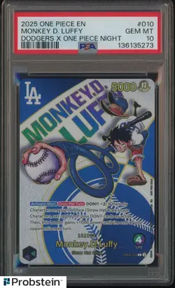 2025 One Piece En Dodgers X One Piece Night #010 Monkey D. Luffy PSA 10 GEM MINT - Image 1