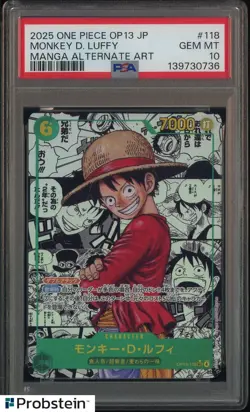 2025 One Piece OP-13 Japanese Manga #118 Monkey D. Luffy PSA 10 GEM MINT - Image 1