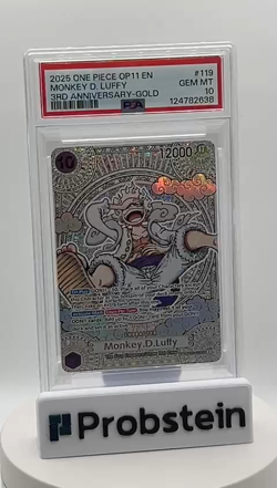 2025 ONE PIECE OP11 MONKEY D. LUFFY 3RD ANNIV. GOLD OP05 119 SEC PSA 10 GEM MINT - Image 2