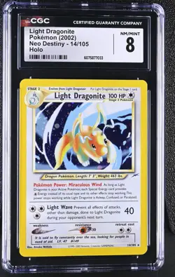 CGC 8 Light Dragonite 2002 Neo Destiny 14/105 Holo Pokemon Card - Image 1