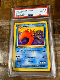Pokemon 1999 Fossil KINGLER 1st Edition #38 PSA 8 RARE - Image 1