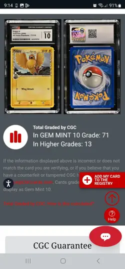 CGC GEM MINT 10 Pop 71 Pokemon TCG Pidgey EX Holon Phantoms 77/110 - Image 2