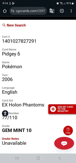 CGC GEM MINT 10 Pop 71 Pokemon TCG Pidgey EX Holon Phantoms 77/110 - Image 3