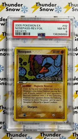 ⚡❄ 2005 Pokemon EX Deoxys #42 Nosepass Reverse Foil Stamp PSA 8 - Image 1
