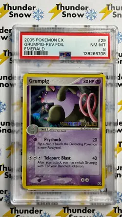 ⚡❄ 2005 Pokemon Emerald #29 Grumpig Reverse Foil Stamp PSA 8 - Image 1