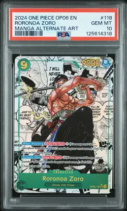 2024 ONE PIECE OP06 EN MANGA ALTERNATE ART #118 RORONOA ZORO PSA 10 - Image 1