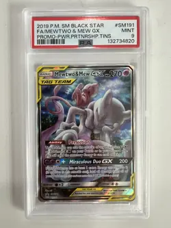 2019 POKEMON SM BLACK STAR PROMO #SM191 FULL ART/MEWTWO & MEW GX PSA 9 Mint - Image 1