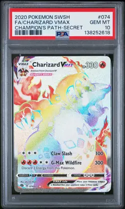 2020 POKEMON SWORD & SHIELD CHAMP'S PATH SECRET FULL ART/CHARIZARD VMAX PSA 10 - Image 1