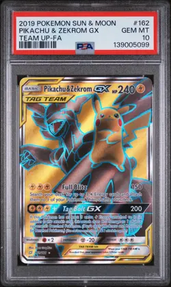 PSA 10 Pikachu & Zekrom GX Full Art Tag Team 162/181 Team Up Pokemon TCG - Image 1