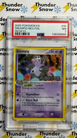 ⚡❄ 2005 Pokemon EX Deoxys #32 Grumpig Reverse Foil Stamp PSA 7 - Image 1