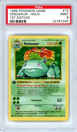 Pokemon Venusaur #15 Base Set 1st Edition Shadowless Holo PSA 9 Mint - Image 1