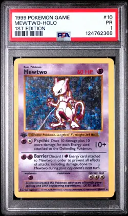 1999 POKEMON BASE SET 1ST EDITION #10 MEWTWO-HOLO PSA 1 - Image 1