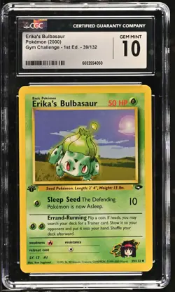 CGC 10 Erika's Bulbasaur Gym Challenge 1st Edition 39/132 Pokemon Card - Image 1