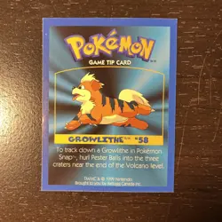Pokemon: GROWLITHE #58 [Game Tip Card] [Kellogg's Canada Cereal Promo (1999)] - Image 1
