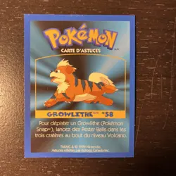 Pokemon: GROWLITHE #58 [Game Tip Card] [Kellogg's Canada Cereal Promo (1999)] - Image 2
