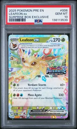 2025 POKEMON PRE EN-PRISMATIC EVOLUTIONS #006 LEAFEON EX PSA 10 - Image 1