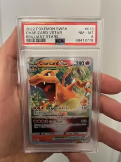 2022 Pokemon PSA 8 Charizard Vstar Brilliant Stars SWSH #018 - Image 1