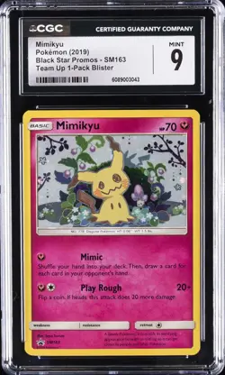 2019 POKEMON BLACK STAR PROMOS, TEAM UP 1-PACK BLISTER #SM163 MIMIKYU CGC 9 - Image 1