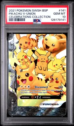 2021 POKEMON SWSH BLACK STAR PROMO CELEBRATIONS COLL #141 PIKACHU V-UNION PSA 10 - Image 1