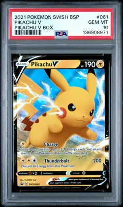 2021 POKEMON SWSH BLACK STAR PROMO PIKACHU V BOX #061 PIKACHU V PSA 10 - Image 1