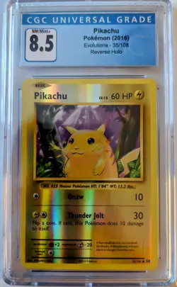 Pikachu Reverse Holo 35/108 XY Evolutions NM/Mint+ CGC 8.5 Pokemon Card 2016 - Image 1