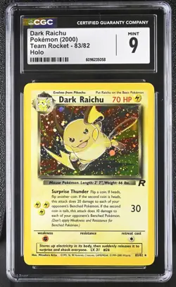 CGC 9 MINT Dark Raichu 2000 Team Rocket 83/82 Holo Pokemon Card - Image 1