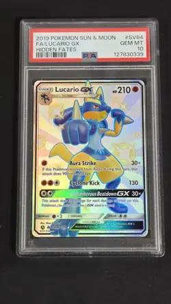 PSA 10 Lucario GX SV64/SV94 Hidden Fates Pokemon 2019 - Image 1