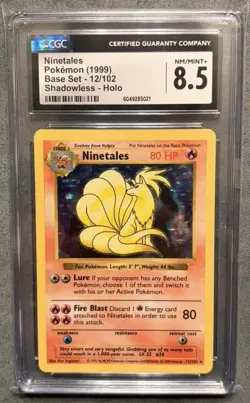 Ninetales 1999 Base Set 12/102 Shadowless Holo Pokemon - CGC 8.5 NM/Mint+ - Image 1