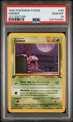 1999 POKEMON FOSSIL 1ST ED #48 GRIMER PSA 10 - Image 1