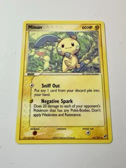 Minun 41/107 EX Deoxys Non-Holo Pokemon Card 2005 NM+ - Image 1