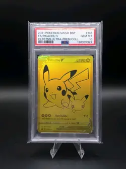 Pikachu V 2021 Pokemon Celebrations #145 Gold UPC Promo Full Art PSA 10 SWSH145 - Image 1