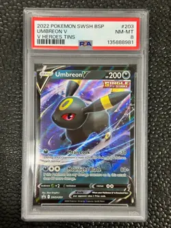 Pokemon Sword & Shield V Heroes Black Star Promo SWSH203 Holo Umbreon V PSA 8 - Image 1