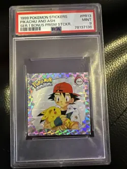 1999 Pokemon Stickers Pikachu And Ash Series 1 Bonus Prism Sticker PSA 9 - Image 1