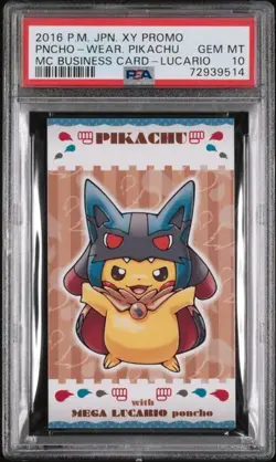PSA 10 Poncho Pikachu Mega Lucario Promo Business Card Japanese Pokemon 2016 - Image 1