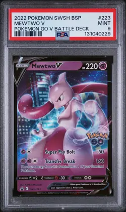 2022 POKEMON SWSH BLACK STAR PROMO POKEMON GO V BATTLE DECK #223 MEWTWO V PSA 9 - Image 1
