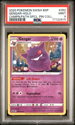 Pokemon Gengar 2020 Champion's Path Special Pin Collection Holo SWSH052 PSA 9 - Image 1