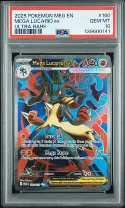 2025 POKEMON MEG EN-MEGA EVOLUTION ULTRA RARE #160 MEGA LUCARIO EX PSA 10 - Image 1